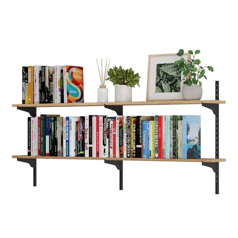 Wallniture Turin 54" Wall Mounted Shelves with Adjustable Brackets, Floating Shelves for Living Room & Office Decor, 2,3,4 Tier