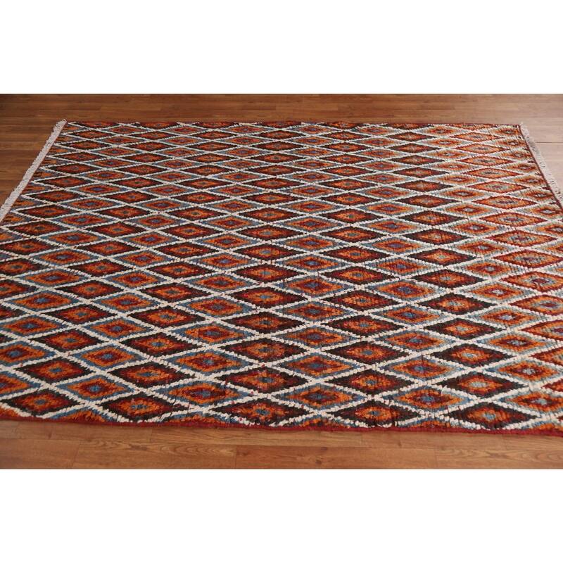 Hand Knotted Oriental 100% Wool Carpet Modern All-Over Oranges & Rust Moroccan Area Rug - 7' 11'' X 5' 8''