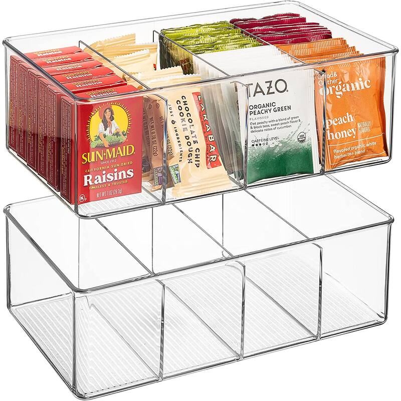 Sorbus Storage Bins with Dividers for Pantry Food & Kitchen Fridge, Clear Design (2-Pack) - Clear