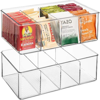 Sorbus Storage Bins with Dividers for Pantry Food & Kitchen Fridge, Clear Design (2-Pack)