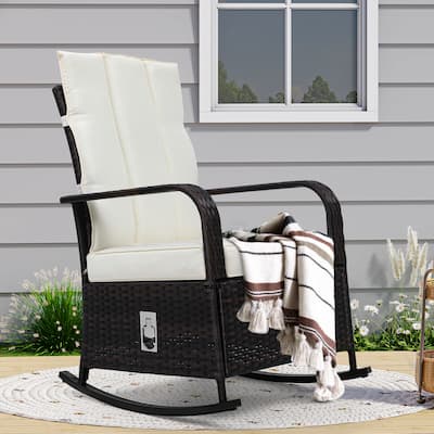 Outdoor Wicker Rocking Chair with Soft Cushions,Adjustment Back, Footrest