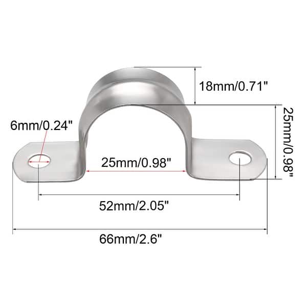 Unique Bargains 10mm 0.4inch  Rigid Pipe Strap 2 Holes 304 Stainless Steel Tension Tube Clip Clamp 20pcs