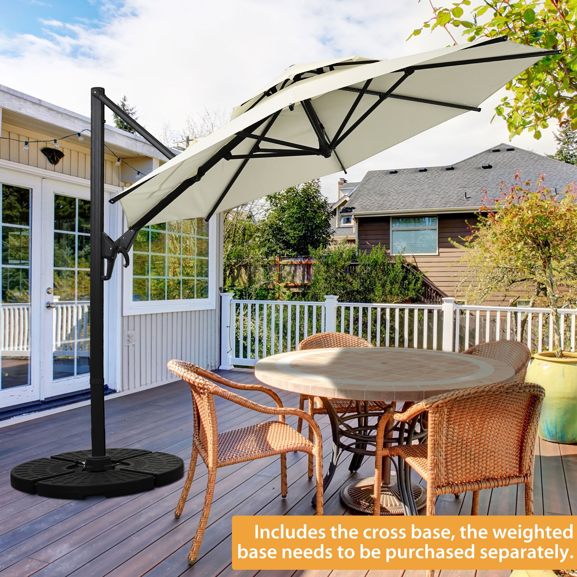 10ft Patio Umbrella Aluminum Offset Outdoor Cantilever Umbrella with 360-degree Rotation, Base Not Included