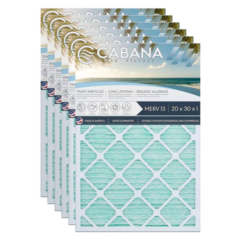 Cabana Air Filters 6 Pack HVAC Furnace Air Filters, MERV 13, 20 x 30 x 1, White - 1.08