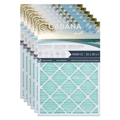 Cabana Air Filters 6 Pack HVAC Furnace Air Filters, MERV 13, 20 x 30 x 1, White - 1.08