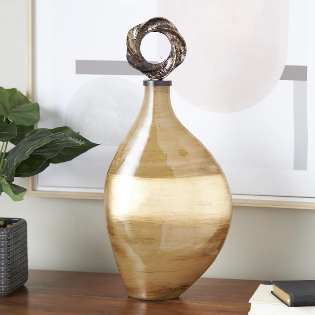 Light Brown Glass Brushed Ombre Living Room Decorative Jars with Speckled Gold and Bronze Ring Top