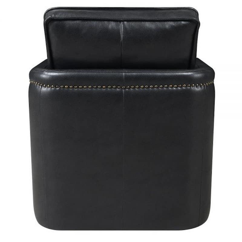 Roco 34 Inch Accent Chair with Swivel, Faux Leather Upholstery, Black