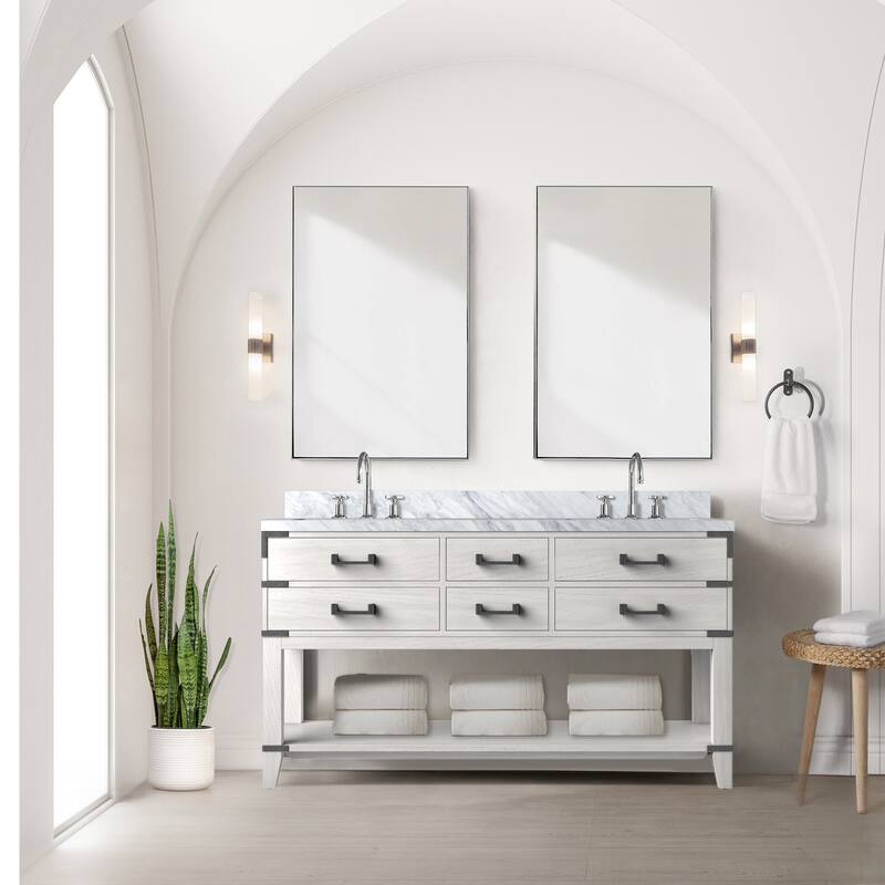 Norwalk Bath Vanity with Carrara Marble Top, Sink, Mirror and Faucet