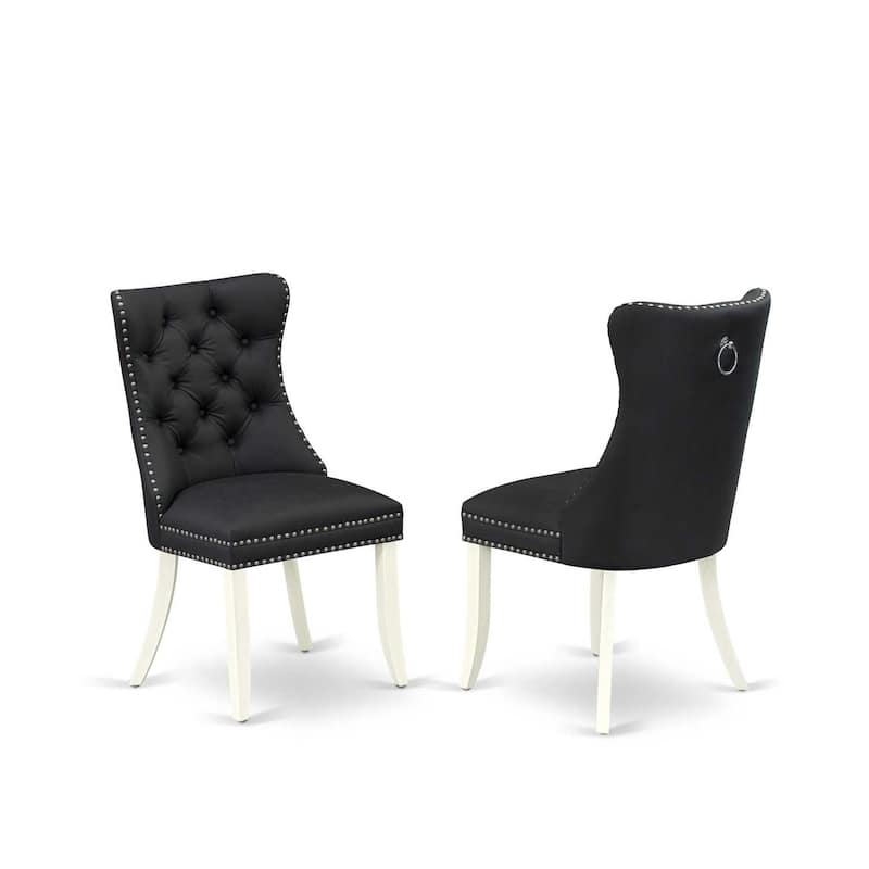 Parson Dining Chairs Set of 2 - Dark Gray Faux Leather Padded Chairs with Nailhead Trim