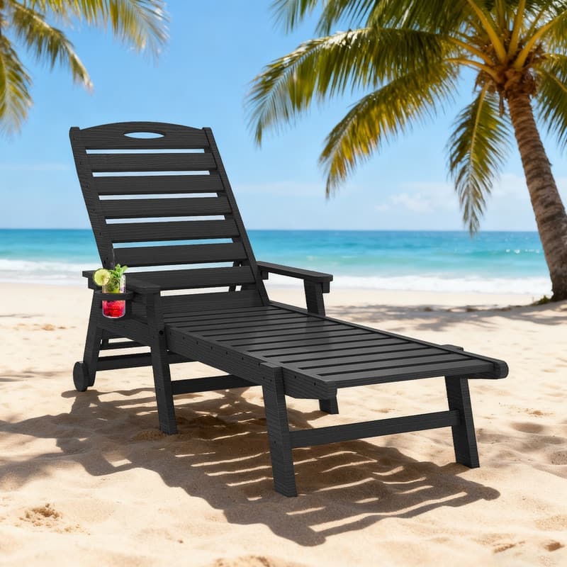 Domi Patio Lounge Chair Outdoor, HDPE Outdoor Chaise Lounge with Reclining Backrest, Pool Lounger Chair for Outside, Poolside