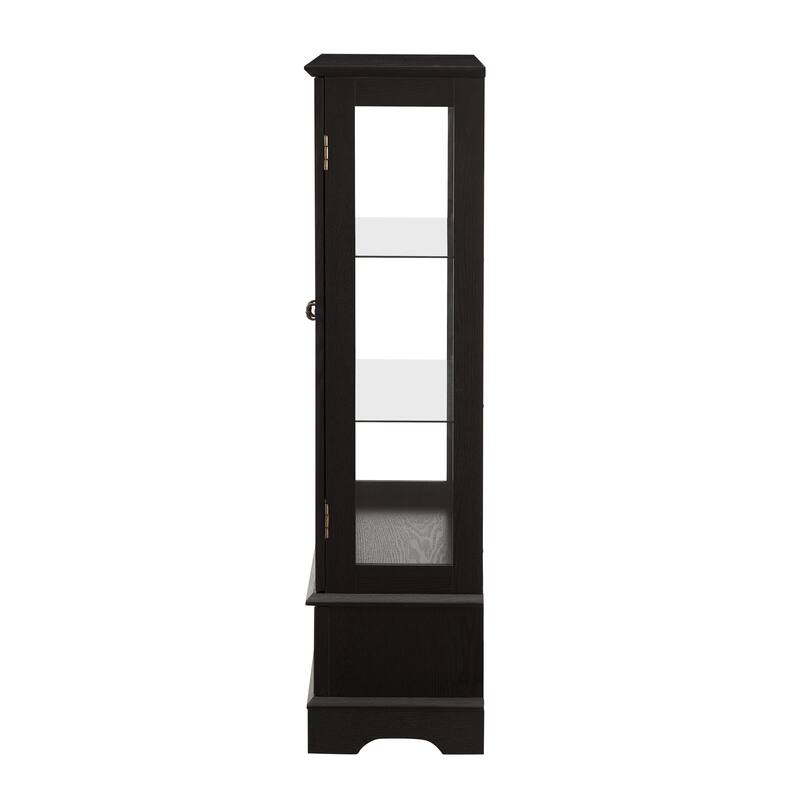 GDFStudio - Traditional Storage Lighted Curio Display Cabinet with Glass Doors and Drawer
