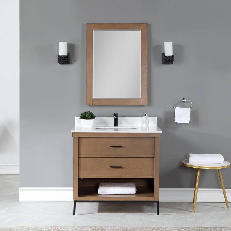 Altair Kesia Bathroom Vanity with Composite Stone Countertop with Mirror