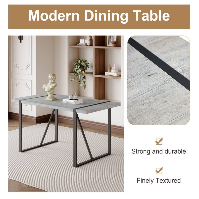 Roomfitters Industrial Dining Table for 4-6 with Light Grey Patterned MDF Top and Black Metal Frame