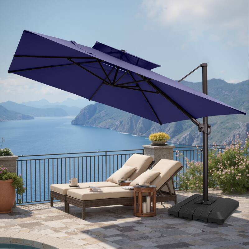 Pellebant 11X11FT Outdoor Patio Cantilever-Offset 360-Degree Rotation Umbrella with Premium Base - Navy Blue