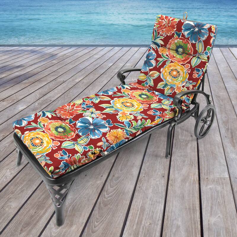72" x 22" Red Floral Outdoor Chaise Lounge Cushion with Ties and Loop - 72'' L x 22'' W x 3.5'' H