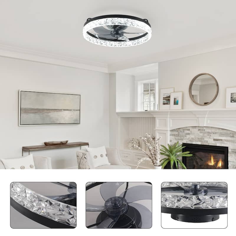 19" Bedroom Fan Light with Remote Control, Dimmable, 7 Blades, Reversible DC Motor, with LED Light