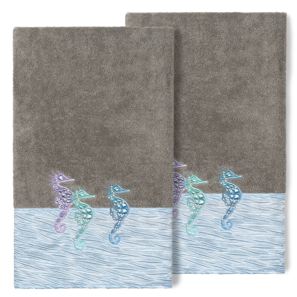 Authentic Hotel and Spa 100% Turkish Cotton Sofia 2PC Embellished Bath Towel Set