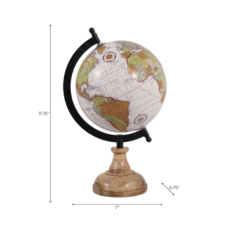 Wood Metal Globe Traditional Style Accent - 12" Brown/Tan - 11.75"