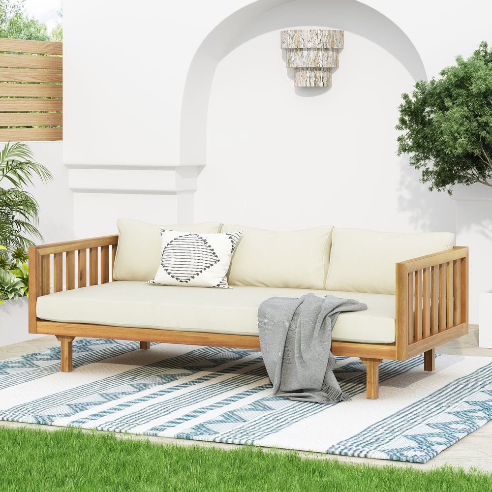 Claremont Farmhouse Outdoor 3 Seater Daybed with Water-Resistant Cushion by Christopher Knight Home