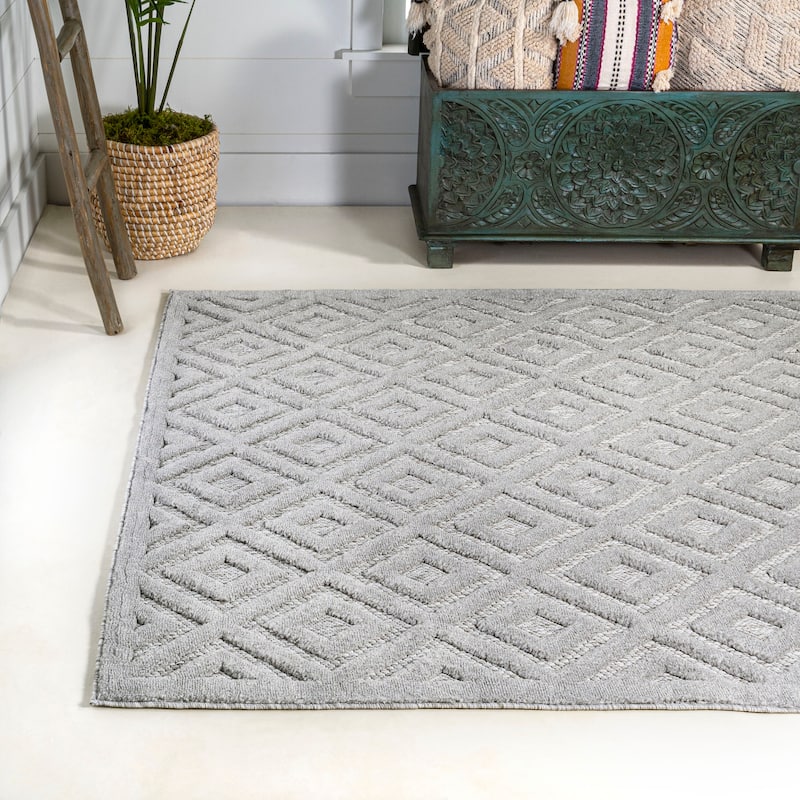 JONATHAN Y Ankara Neutral Diamond Trellis Indoor/Outdoor Area Rug