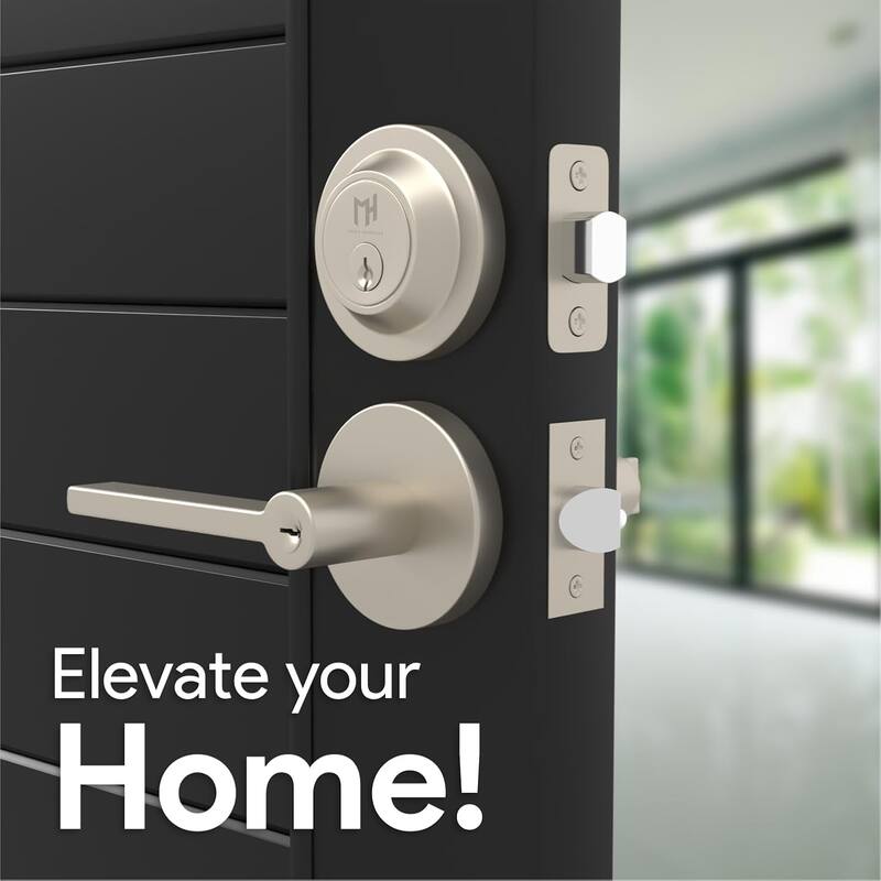 Mega Handles RALPH Round Entry Door Lever & Round Single Cylinder Deadbolt Lock Combo | Reversible | Heavy Duty | Modern Design