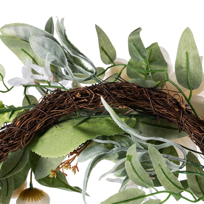 Glitzhome Peach Dahlia Floral Wreath Teardrop Garland