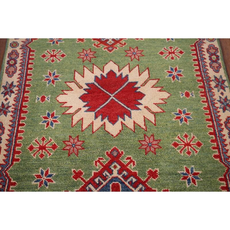 Light Green Kazak Oriental Foyer Rug Hand-Knotted Wool Carpet - 2'9" x 4'1"