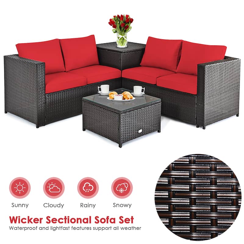 Costway 4PCS Outdoor Patio Rattan Furniture Set Cushioned Loveseat