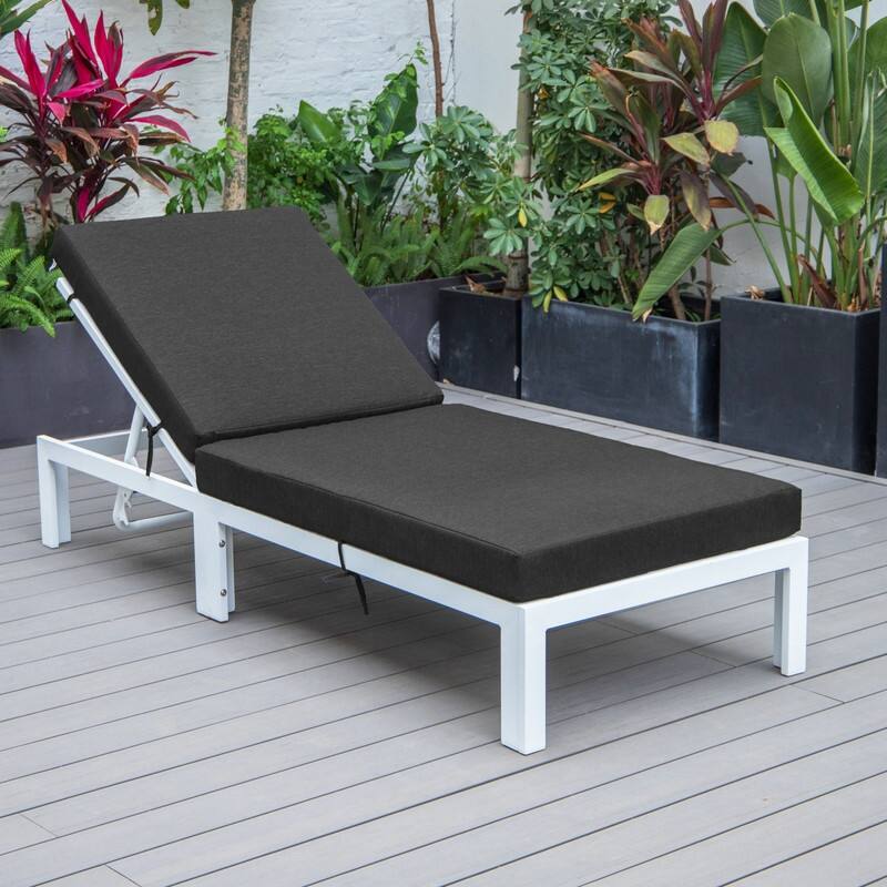Chelsea Polyester Chaise Lounge Chair with Adjustable Headrest, Aluminum Frame, Machine Washable Cushions for Outdoor & Indoor