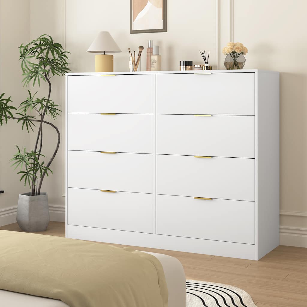 White 8 Drawers Dresser Chest of Drawer for Bedroom, Dressers Organizer Rustic Wardrobe Armoire Closet