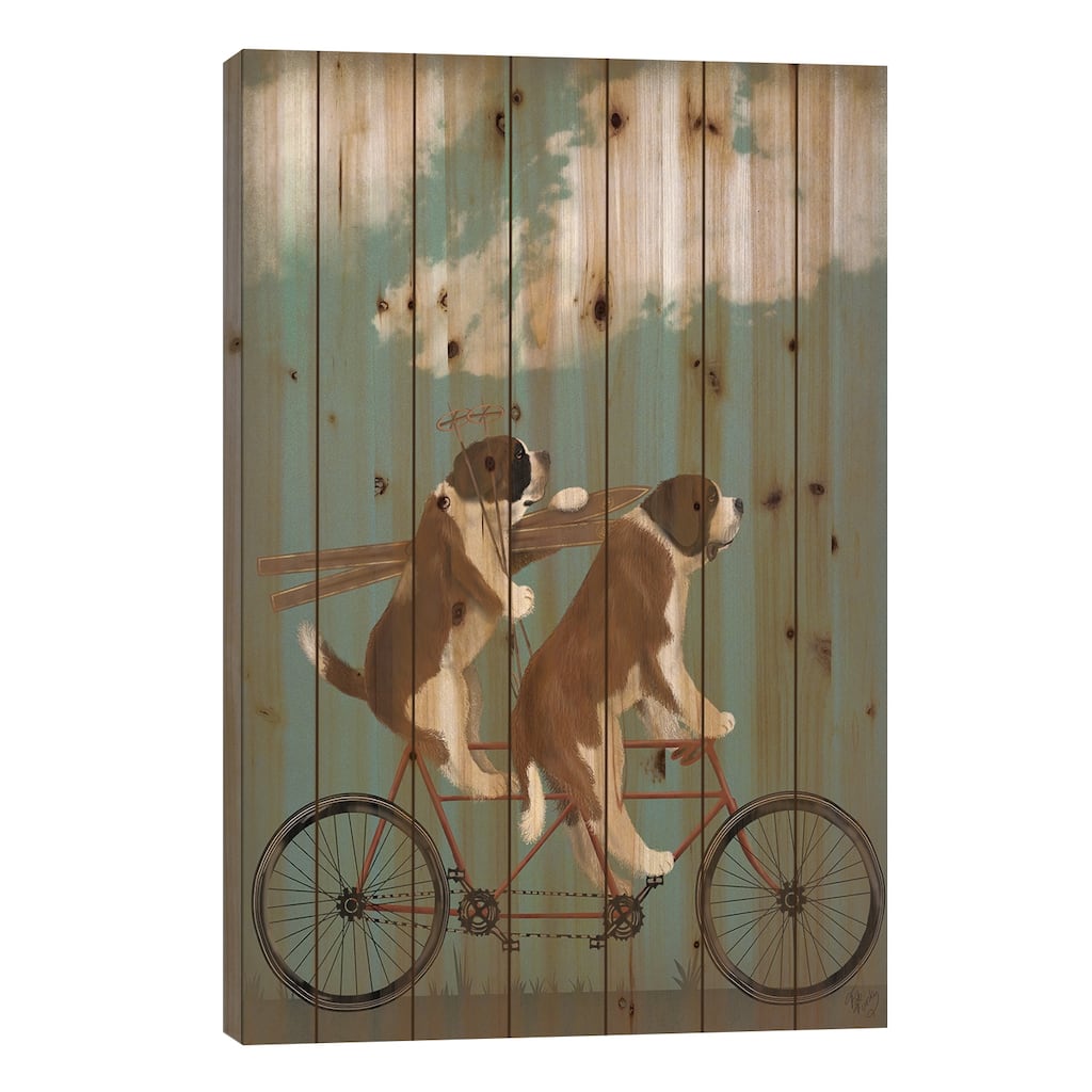 St. Bernard Tandem Print On Wood by Fab Funky - Multi-Color
