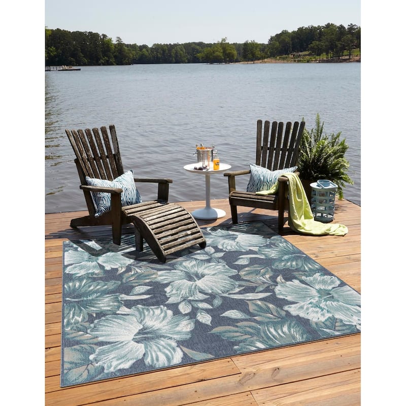 Outdoor Trisha Collection Area Rug - Blue - 7'10" Square