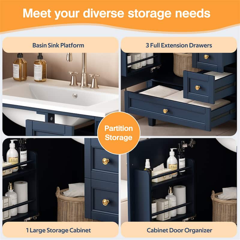 30-Inch Bathroom Vanity with Ceramic Sink