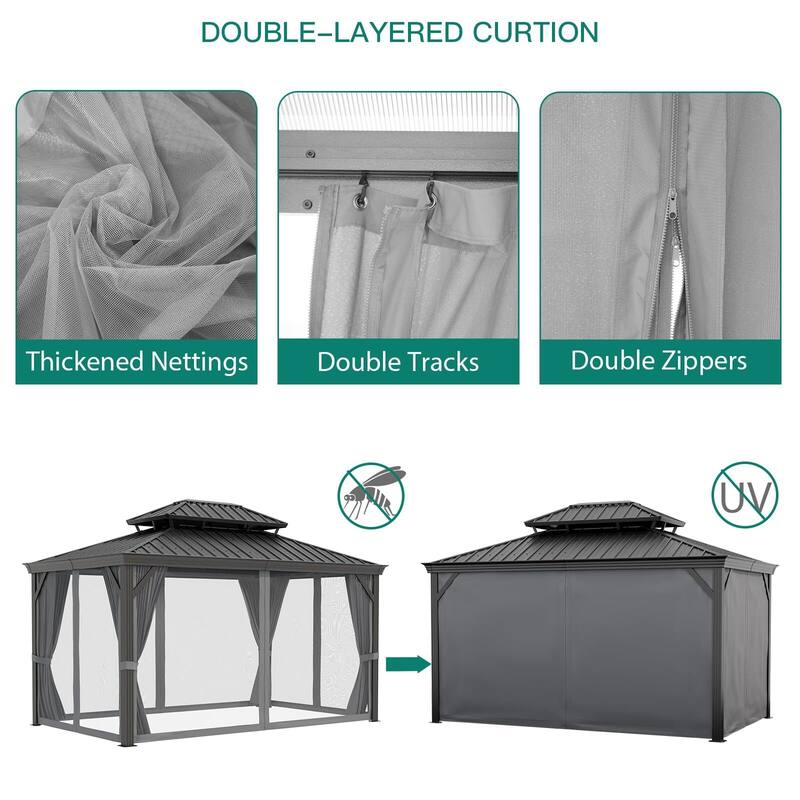 10X10FT,10X12FT,10X13FT,12X14FT,12X20FT Outdoor Galvanised Steel Hardtop Gazebo