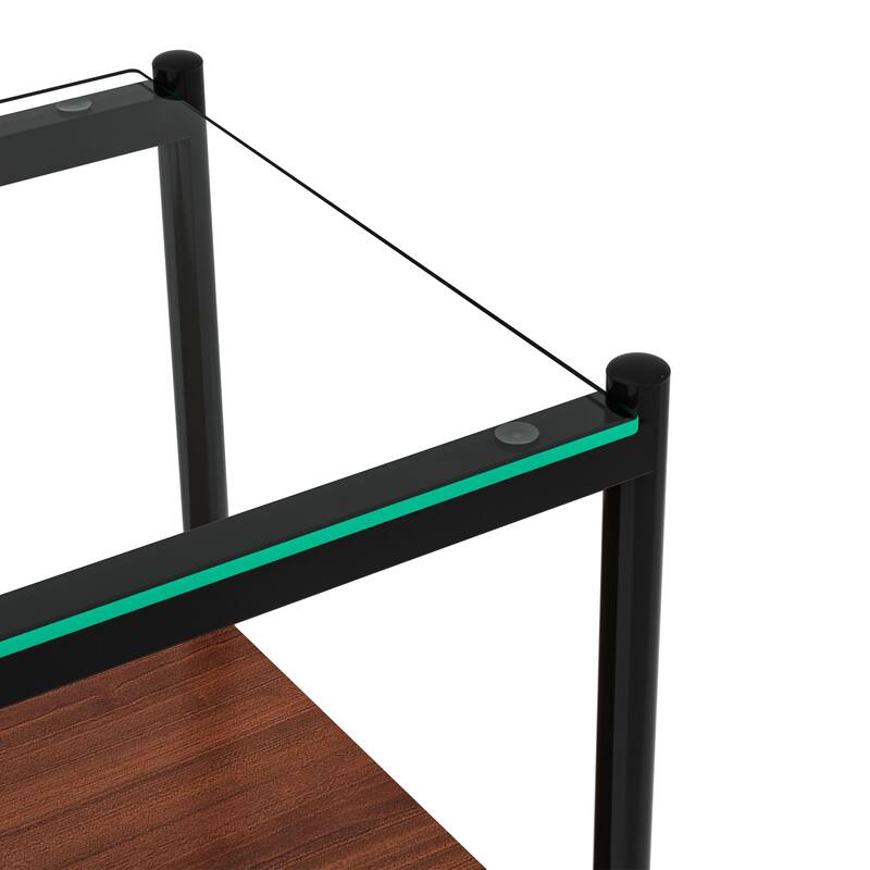 Set of 2, Rectangle End Table, Tempered Glass Tabletop with MDF layer, Modern Table for Living Room