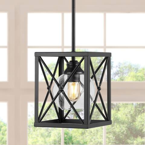 Quinn 8" 1-Light Industrial Farmhouse Iron/Glass LED Pendant, Oil Rubbed Bronze by JONATHAN Y - 1 Light