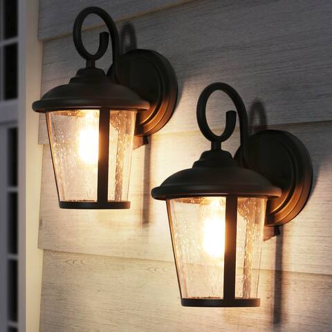 2-pack Modern Farmhouse Black Outdoor Wall Lights Dimmable Lantern Exterior Sconce