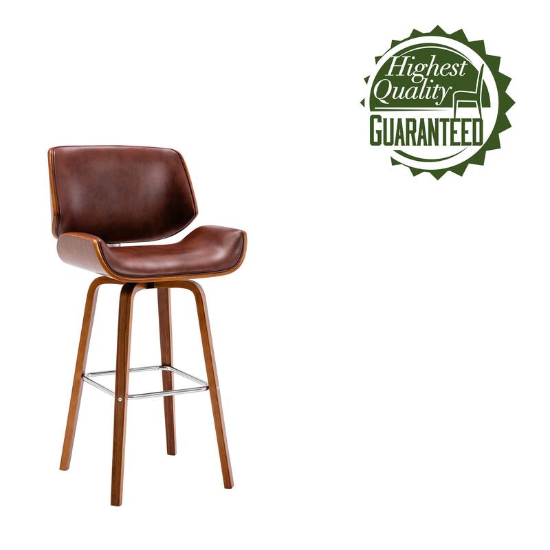 Porthos Home Oma Swivel Bar Stool, PU Leather, Wooden Legs with Footrest