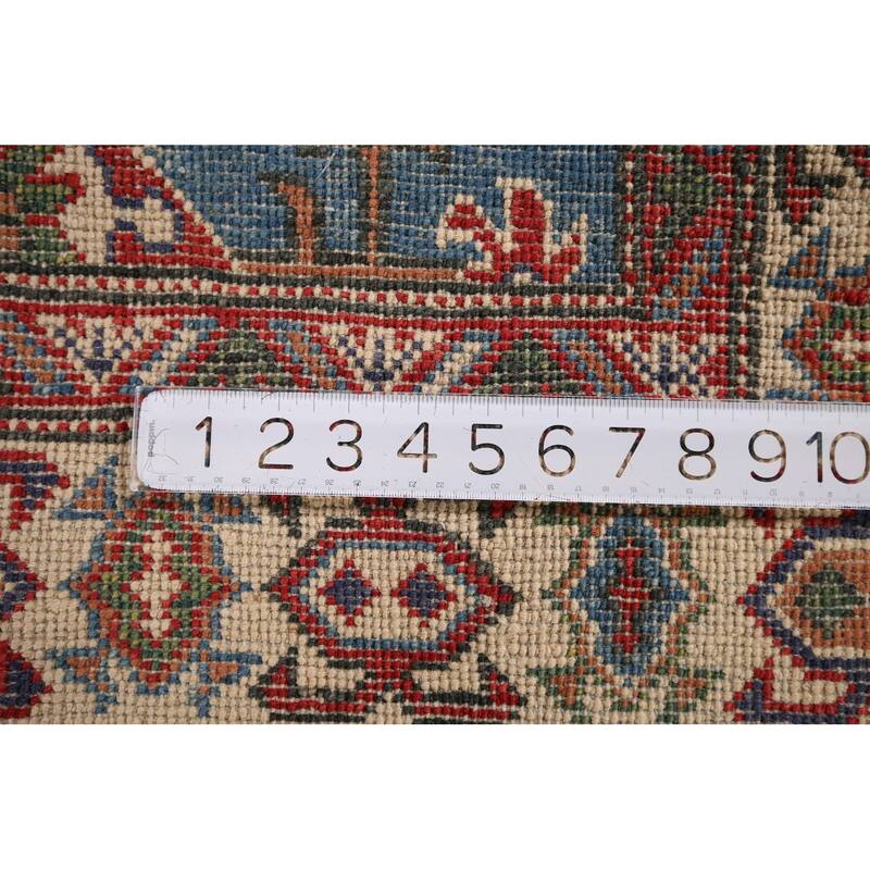 Blue Geometric Kazak Oriental Foyer Rug Handmade Wool Carpet - 2'11" x 4'11"