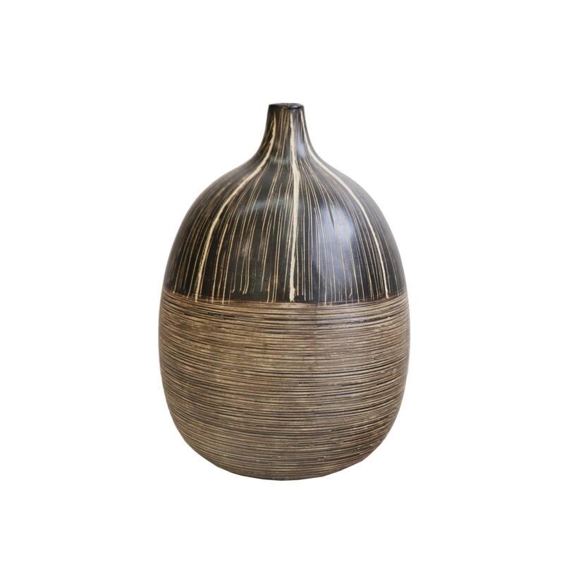 Sagebrook Home Ceramic Tribal Vase Contemporary Rustic Decorative Vase in Brown