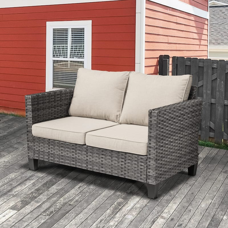 XIZZI Outdoor Rattan Wicker Loveseat with Cushions - Beige