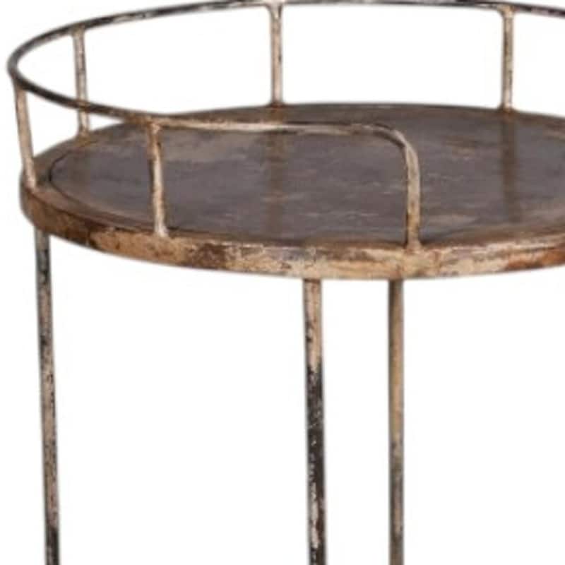 HomeRoots 18" Brown Iron Distressed Round Rolling Bar Cart - 18 in. x 33 in. x 18 in.
