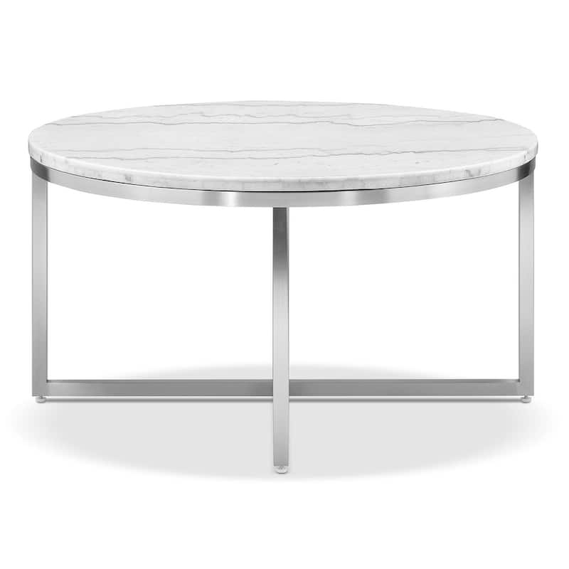 Magnussen Home Esme White Marble and Brushed Nickel Round Cocktail Table - 34''W x 34''D x 18''H