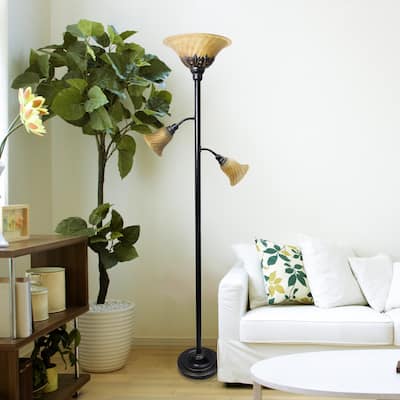 Copper Grove Armlin Bronze Iron 3-light Floor Lamp With Scalloped Glass Shades