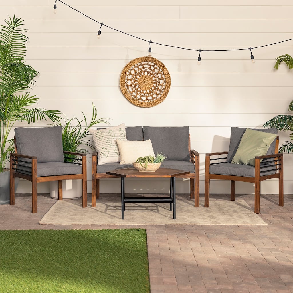 Walker Edison 4-Piece Acacia and Metal Patio Chat Set