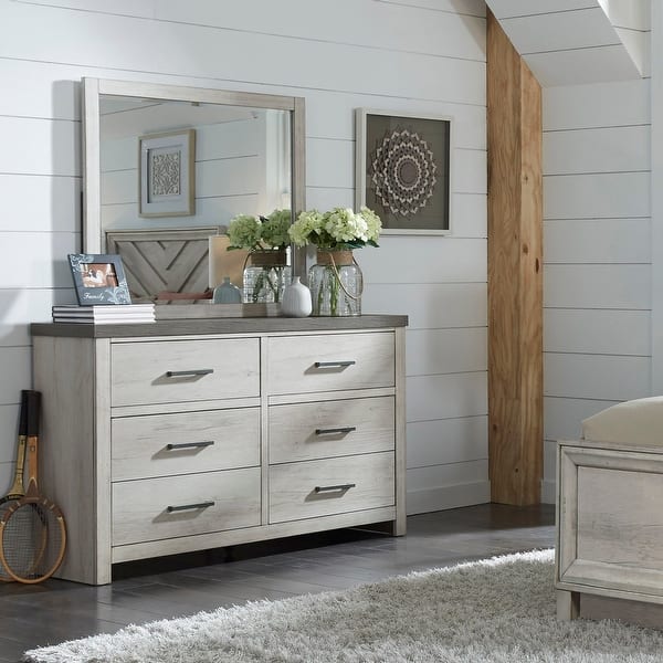 Shop Weathered Grey Farmhouse Dresser With Mirror On Sale