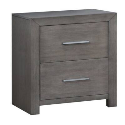 Gray/Silver 2 Drawer 16 in. W Nightstand with Sturdy Knob Pulls