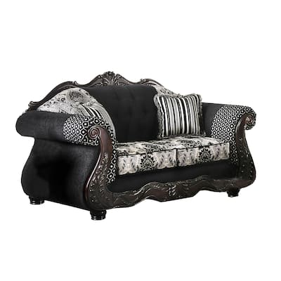 Chenille and Woood Loveseat in Black Finish