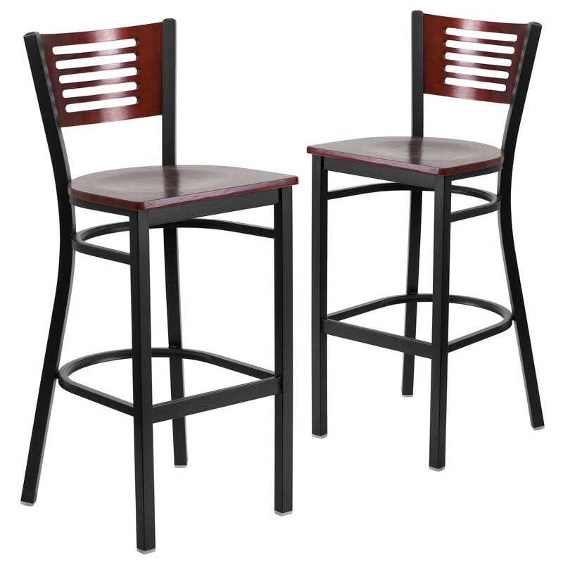 2 Pk. Hercules Series Decorative Slat Back Metal Restaurant Barstool - 19.75"W x 20"D x 43"H - 19.75"W x 20"D x 43"H