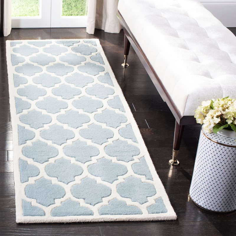 SAFAVIEH Handmade Chatham Antoanela Modern Moroccan Wool Rug - 2'3" x 7' Runner - Blue/Ivory